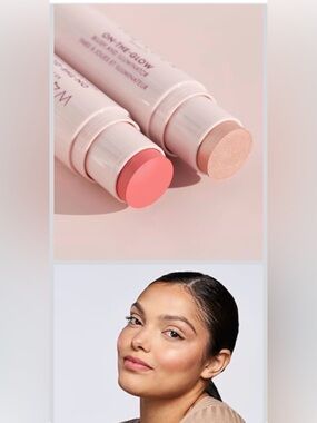 Cream-to-Powder Pink Blush & Champagne Highlighter Stick Duo - Women Makeup